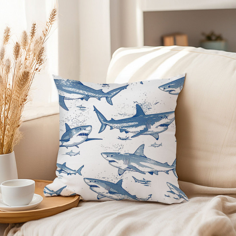 Animals Sharks Pattern IV Ocean Sea Animals Shark Pillow Cover, 16"H x 16"W