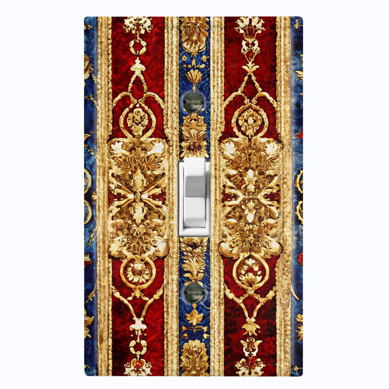 Couvercle de plaque d'interrupteur en métal; Bascule de taille standard 1 US - image imprimée d'un damas royal baroque