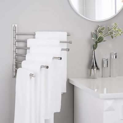 Barre à serviettes pliante et pivotante, support à serviettes pivotant à 6 barres, organisateur de salle de bain mural, acier inoxydable brossé SUS 304 antirouille, 13 po