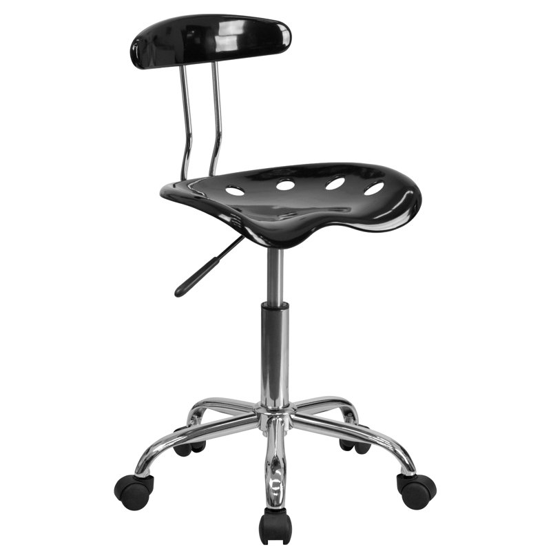 Ergonomic Swivel Black Metal Armless Task Chair with Tractor Seat