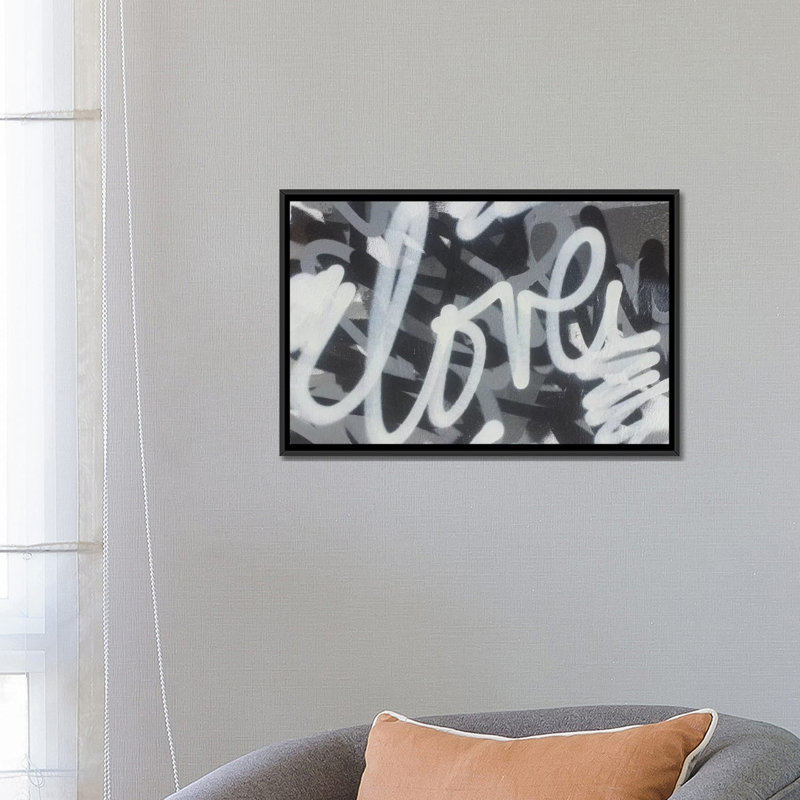 « black & white love », impression sur toile, H 18 po x l 26 po x P 1,5 po, Toile avec cadre noir, Pas de tapis