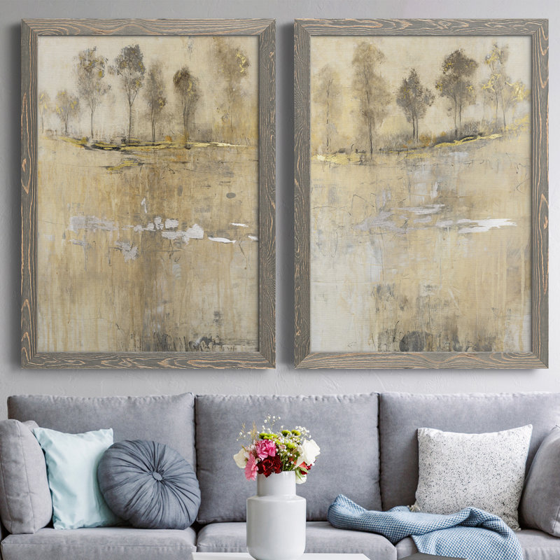 Cloake in Mist I - ensemble de 2 peintures encadrées, Toile avec cadre gris, H 31,5 po x l 47 po x P 1,5 po