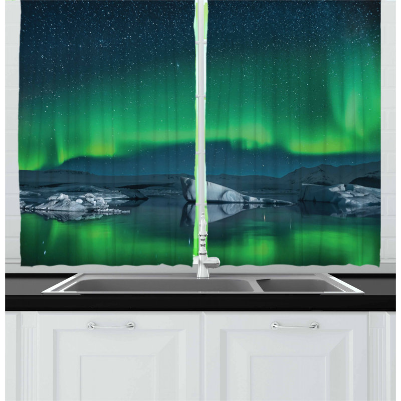 Aurora Borealis Night Sky Polyester Kitchen Curtain Pair