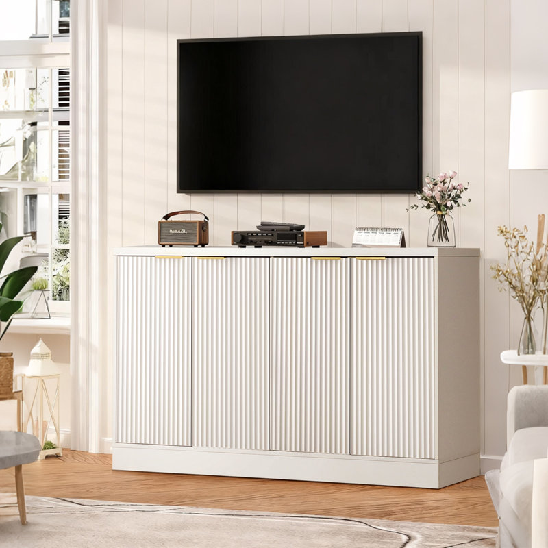55.1" W Wood Sideboard With 4 Doors, White