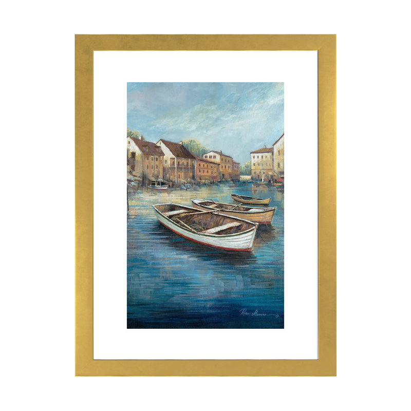 «Tranquil Harbour I» par Ruane Manning - reproduction d'art, H 32 po x l 24 po x P 1 po, Papier encadré doré, Blanc
