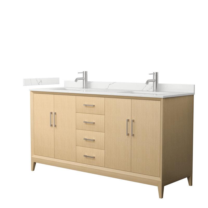 Janna 66" Freestanding Double Bathroom Vanity with Quartz Top, Brushed Nickel, Giotto Quartz, Single