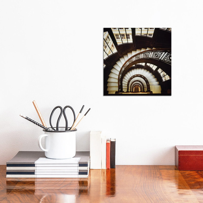 High Angle View Of A Spiral Staircase, Rookery, Chicago, Cook County, Illinois, USA - Wrapped Canvas Print