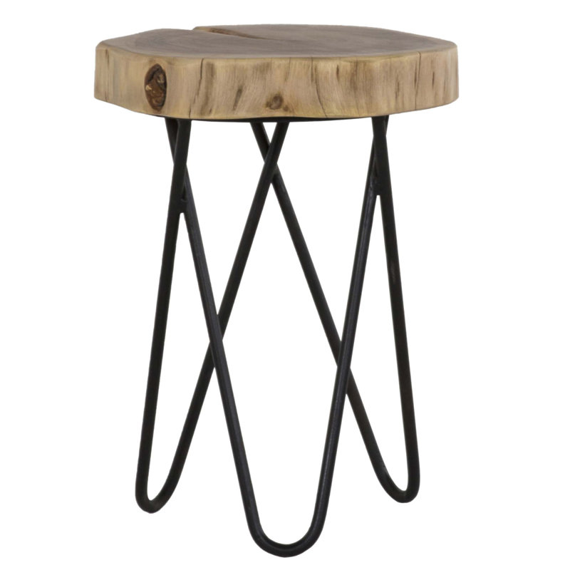 Table de bout rustique contemporaine avec pieds en épingle en fer et bois d'acacia écologique
