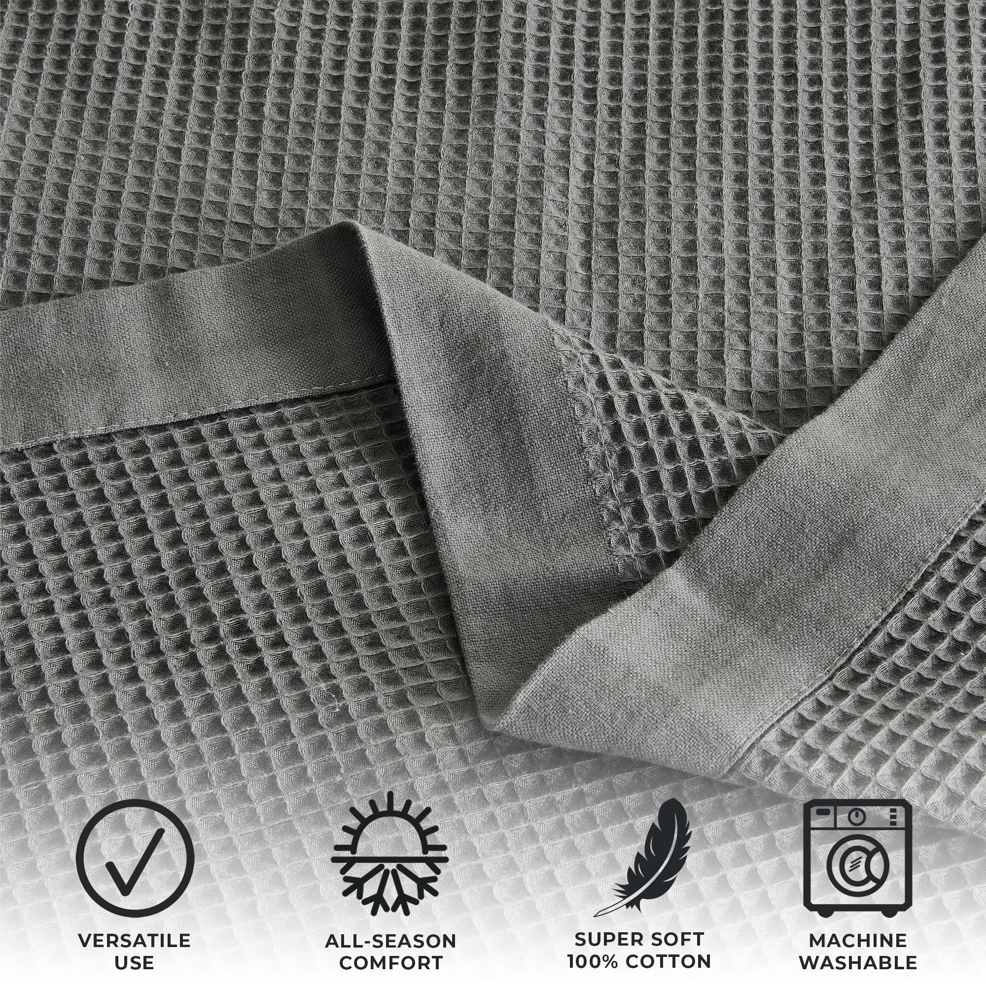 100% Cotton Lightweight Waffle Weave Summer Blanket, Light Gray, King