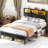 Yoobure Full Size Bed Frame With Headboard Metal Platform Bed With Led Lights And Charging Station,Wood Bed Frames With Footboard，Black-1599793790-1599793791