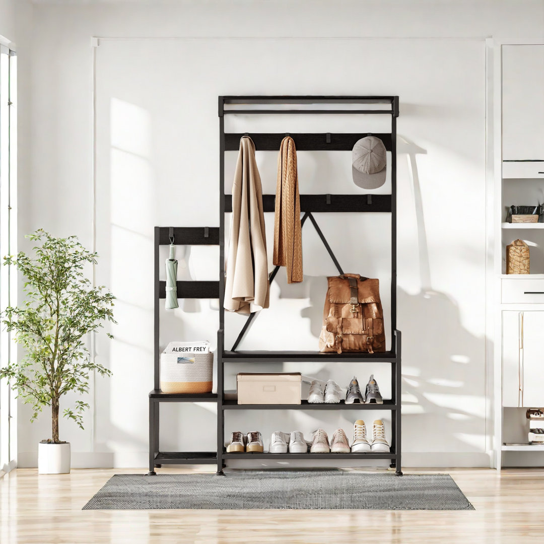 Hall Tree With Bench And Shoe Storage Coat Tree, For Entryway