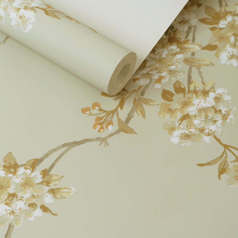 Rouleau de fleurs de poirier rétro, Taupe, L 324,02 po x l 27,01 po