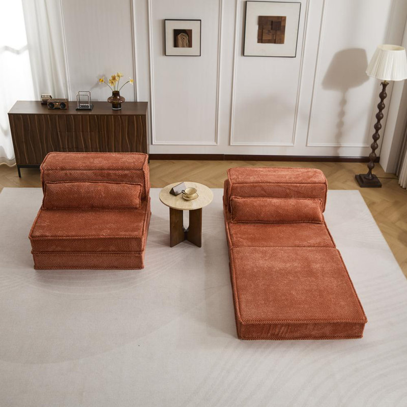 Boneless Modular Sectional Sofa (Orange), Orange Polyester Blend
