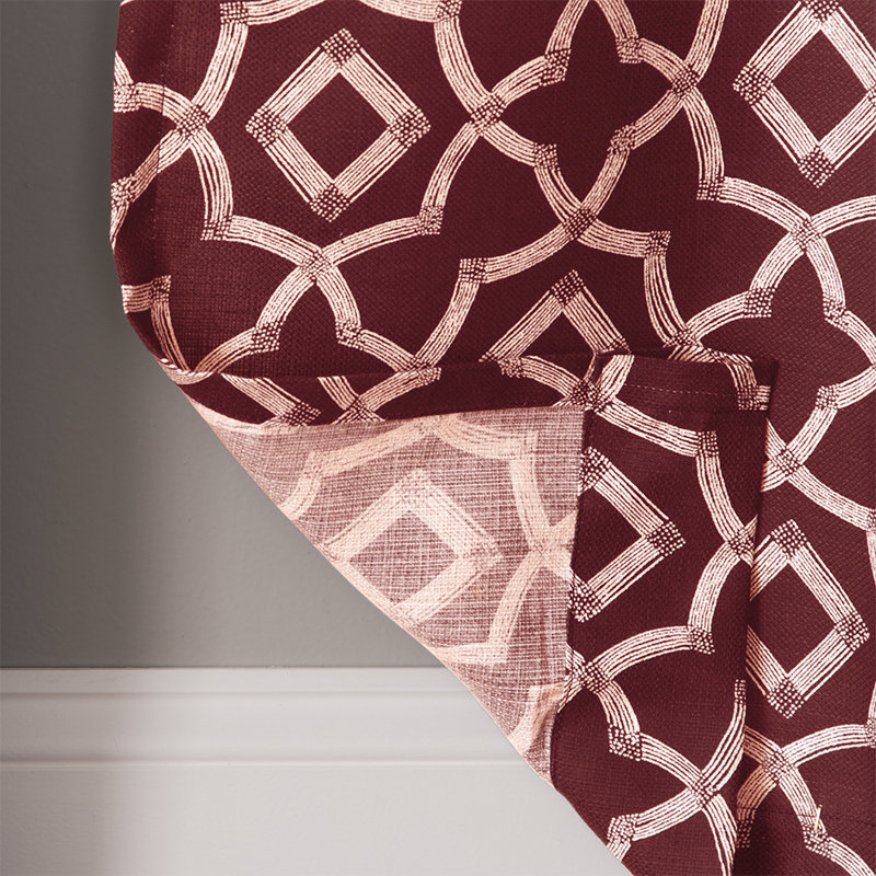 Ralon Polyester / Linen Light-Filtering Geometric Print Curtain Panel with Grommet Top, Brick/Cream, 50" x 63"