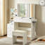 Table de coiffeuse avec prise de courant et miroir éclairé à DEL, 4 tiroirs, support pour séchoir à cheveux, tabouret rembourré, blanc, l 43,3 po x l 15,7 po x H 55,4 po, miroir à DEL réglable de style moderne, emplacement et repose-pieds