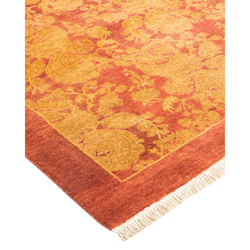 Tapis unique orange / jaune noué à la main Triscia Mogul 4 pi 3 po x 6 pi 1 po