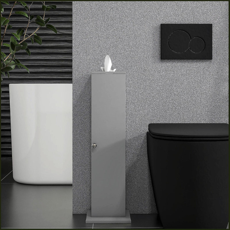 Toilet Paper Cabinet, Small Bathroom Corner Floor Cabinet with Doors and Shelves, Thin Storage Bathroom Organizer, Black