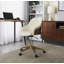 Chaise de bureau en métal doré, bois de noyer et similicuir crème-794633733-794633728