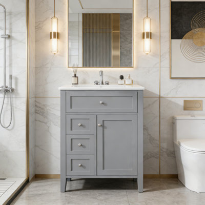 Bathroom Vanity with Sink, 3 Drawers, 1 cabinet and Adjustable Shelf