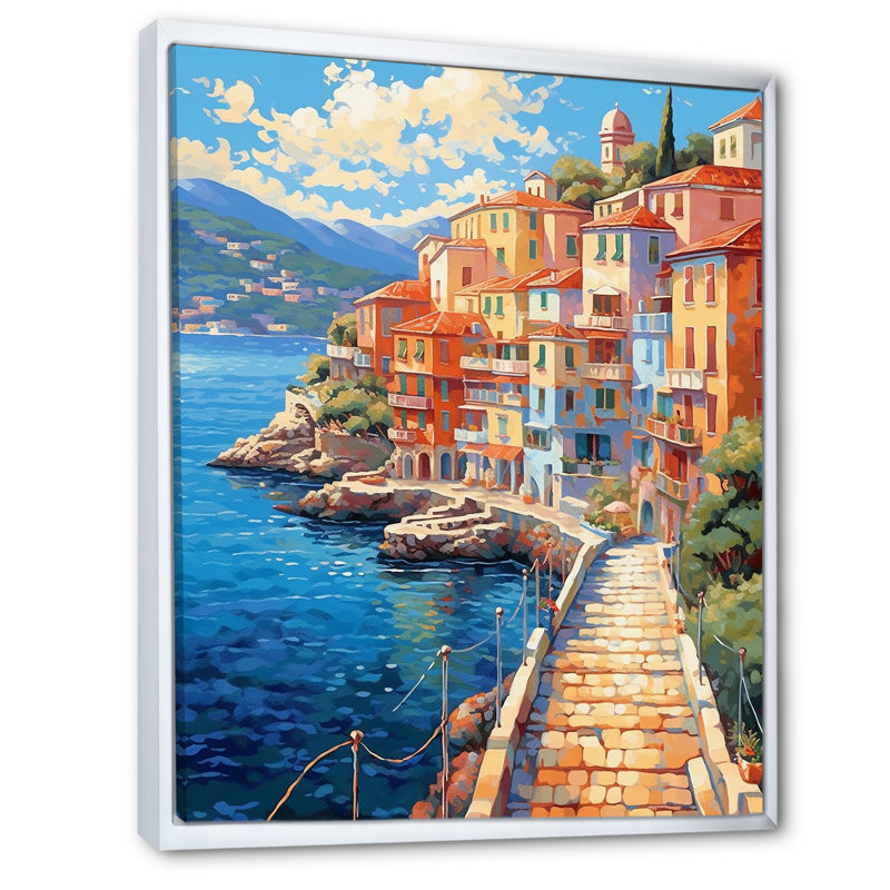 «Beautiful Port In Italy», reproduction sur toile, Cadre flottant blanc, H 40 po x l 30 po x P 1,5 po