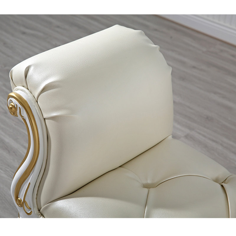 Banc en bois de bouleau sculpté et cuir de style européen pour chambre et salon, Beige, Blanc
