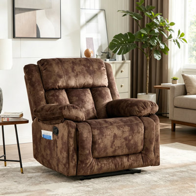 38.58'' Wide Modern Microfiber Manual Recliner Chair With Overstuffed Padded With Side Storage Pocket