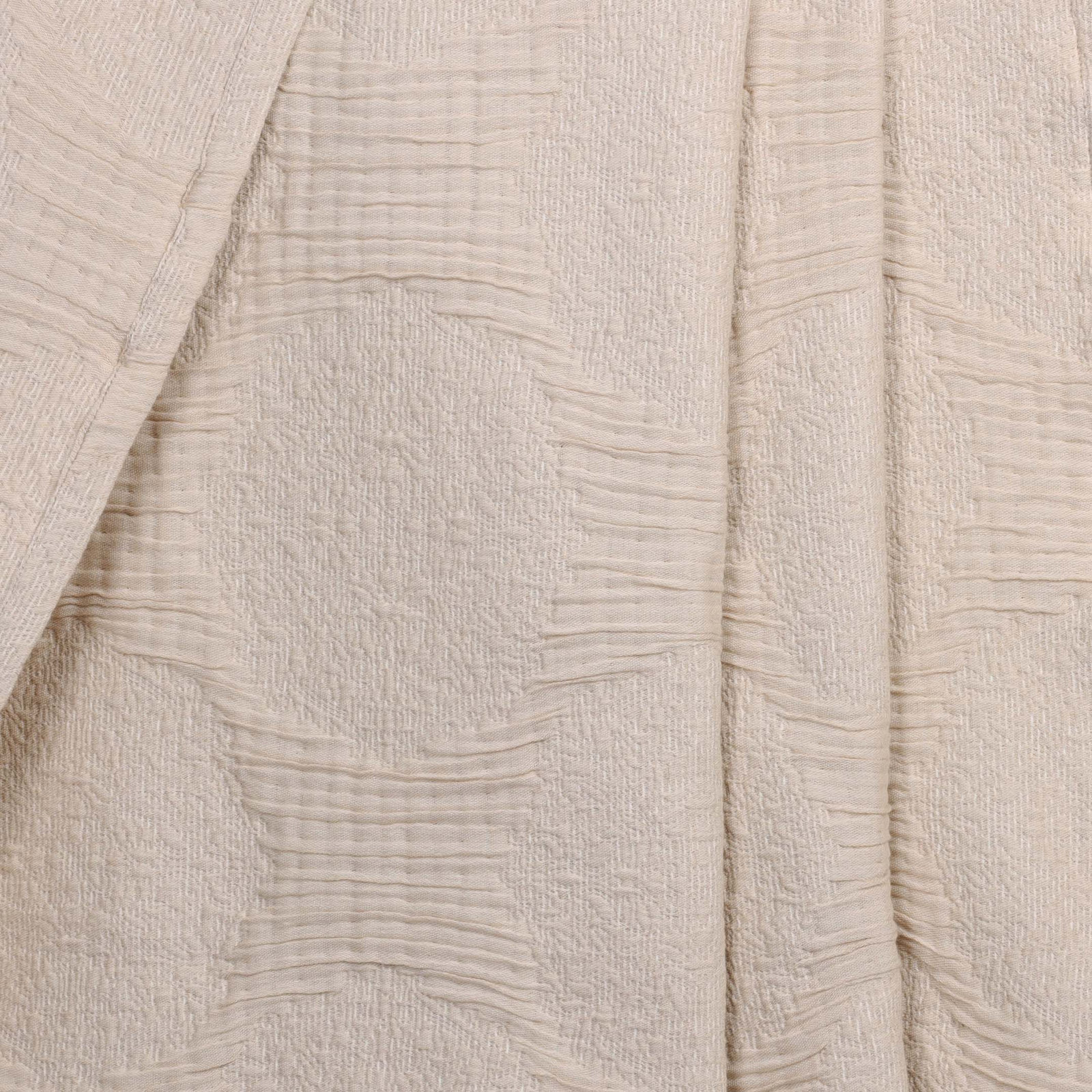 Tanta Cotton Medium Weight Textured Modern Circles Woven Coverlet, Throw Coverlet, Beige