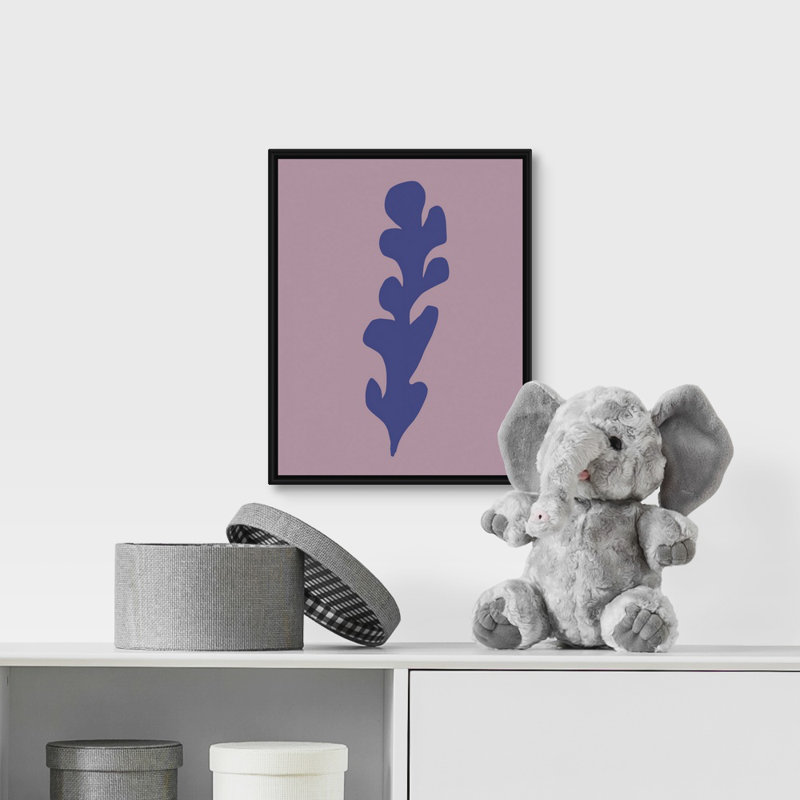 « varech viii kids », art encadré, H 14 po x l 11 po x P 1,2 po, Cadre flottant noir avec toile / mauve / rose