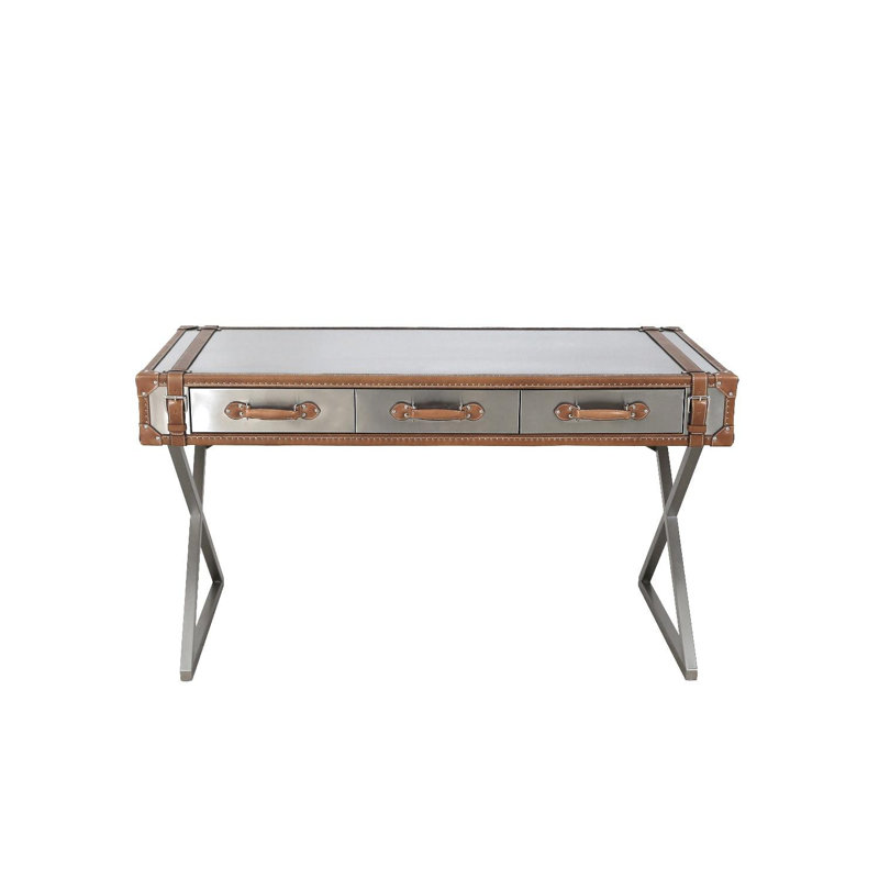 Brookline Stainless Steel and Leather Stainless Steel Writing Desk