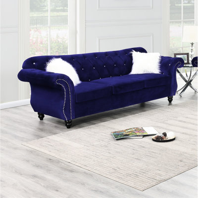 Velours indigo 2 pièces, siège de luxe en cristal, siège de style traditionnel pour le confort de la maison, garniture cloutée argentée, mobilier de chambre classique
