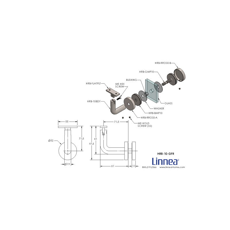 Support de main courante en verre avec rosette ronde et plaque plate, Acier inoxydable poli