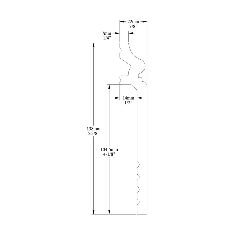 Base en polystyrène blanc apprêté de 0,87 po d'épaisseur x 78 po de largeur x 5,50 po de longueur