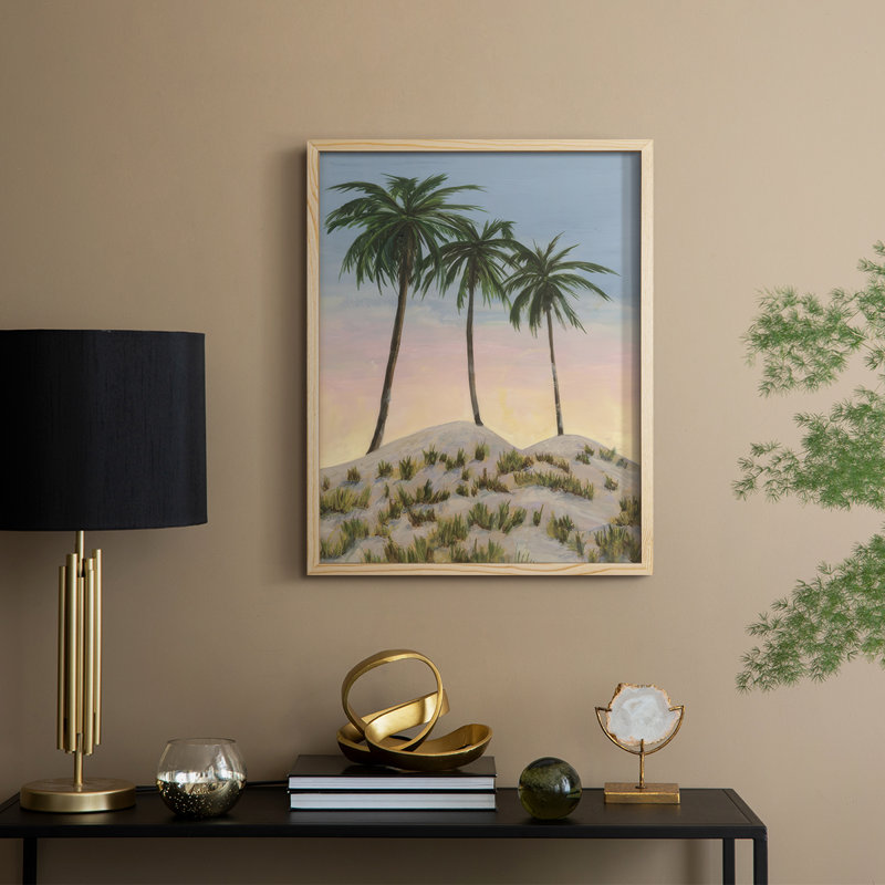 Sunrise Palms II, reproduction encadrée - bois massif, Naturel, 21" H x 17" W