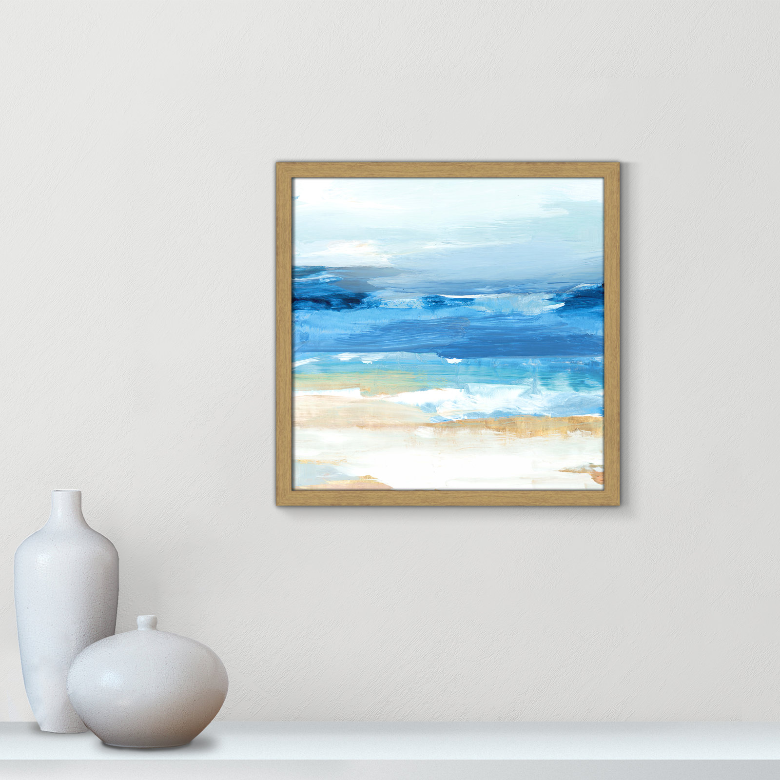 Daphnee "Surface Waves" Painting, 17" H x 17" W x 0.75" D, Natural Framed