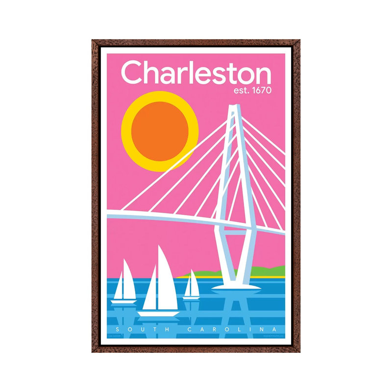 Charelston Modern Travel by Jim Zahniser - Print on Canvas, 66.04cm H x 45.72cm W x 3.81cm D, Classic Brown Wood Framed