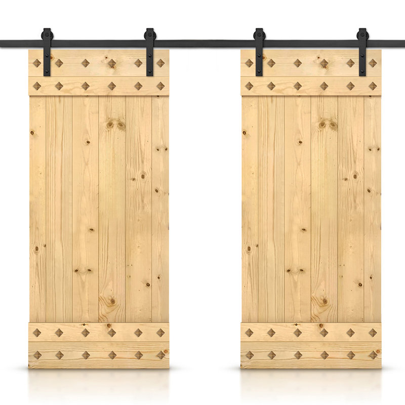 Porte de grange à panneaux et en bois manufacturé avec quincaillerie d'installation, 64 po x 84 po, Sans finition