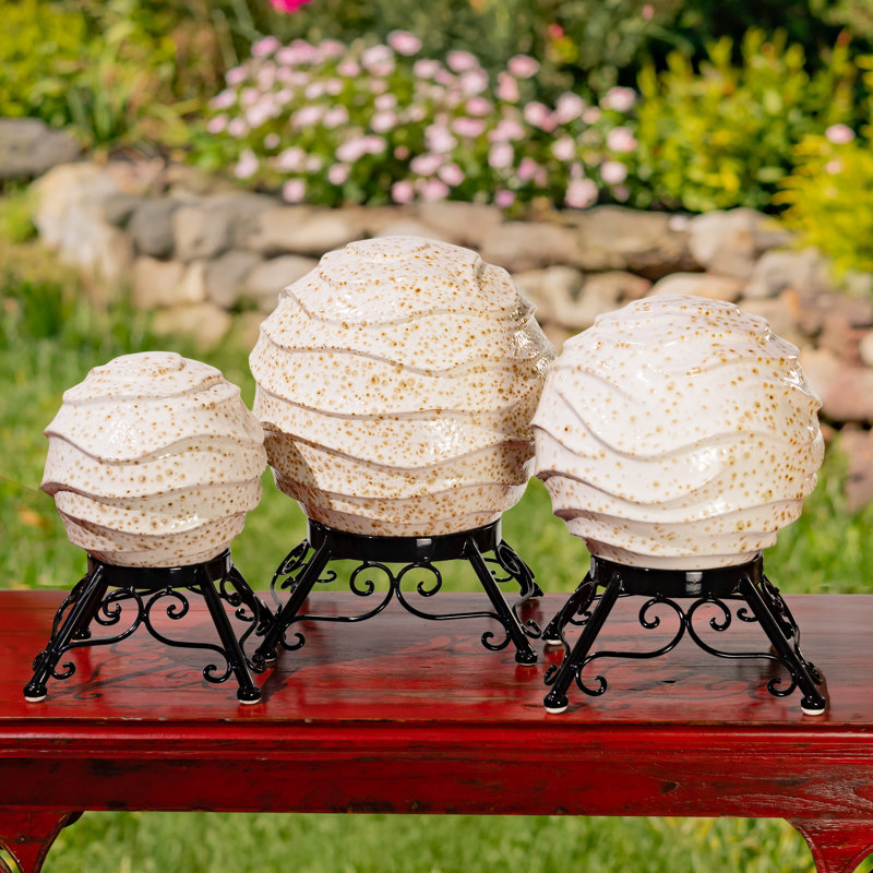 Assorted Ceramic Globe Tabletop Accents "Florence" (Set of 3), Ivory