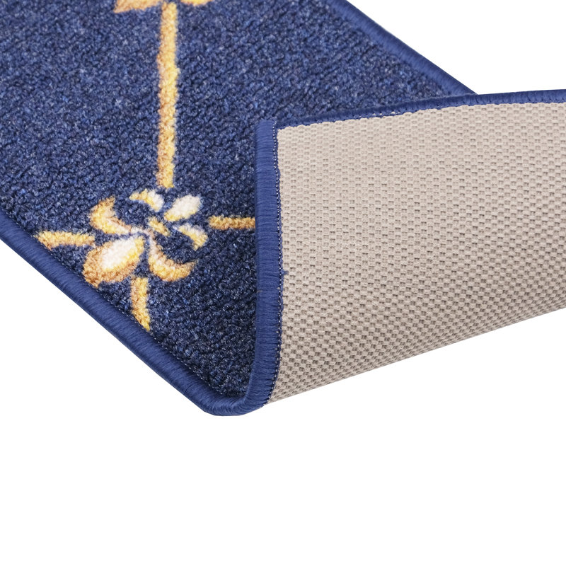 Tapis d'escalier bleu marine / brun / vert / crème Aadhan, Bleu, 13