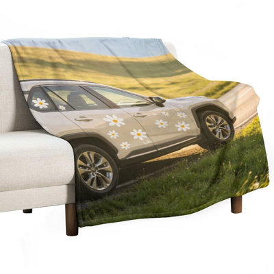 White Daisy Flower Luxury Flannel Throw Blanket, Soft Warm Fuzzy Blanket for Living Room Sofa Bed Home Decor