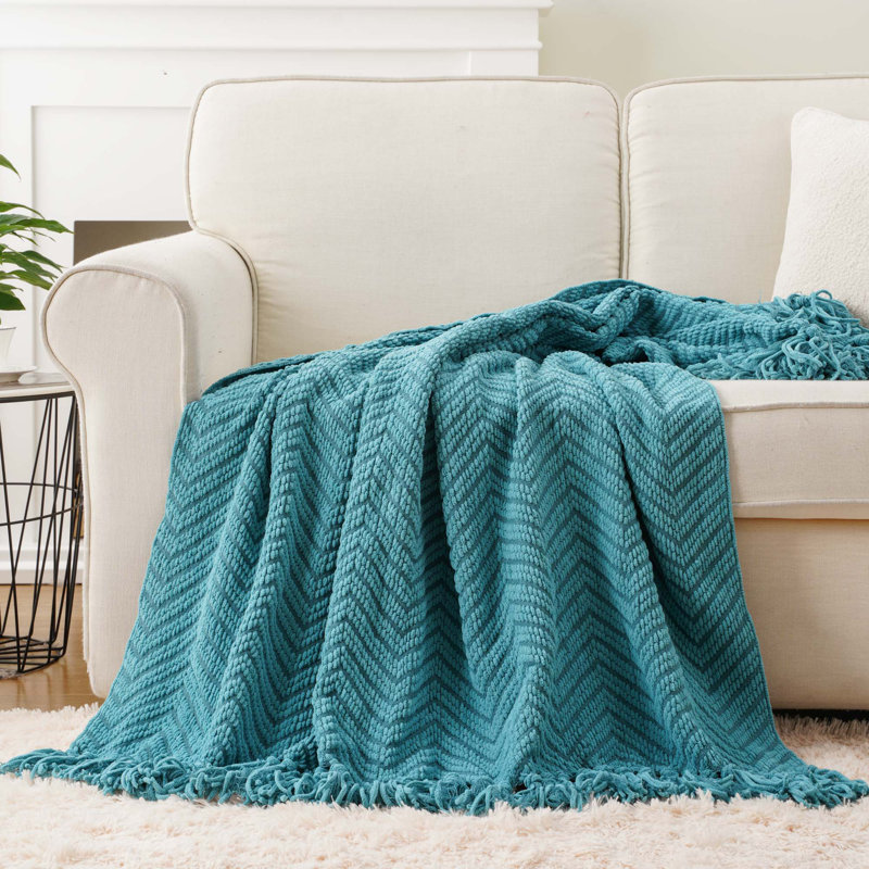 Jeté pour canapé, jeté chaud super doux pour lit simple, couverture en chenille tissée en tricot polyvalente pour le décor de la chambre à coucher