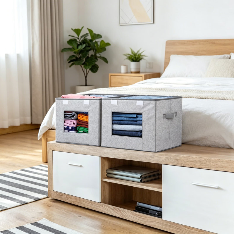 Bacs de rangement pliables en tissu avec couvercles, cubes de rangement pliables pour placard, chambre à coucher et maison, grand 17 po x 12 po x 12 po, gris, paquet de 2