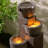 3-Tier Ribbed Pattern Outdoor Water Fountain with LED Lighting, Adjustable Flow & Weather-Resistant Design