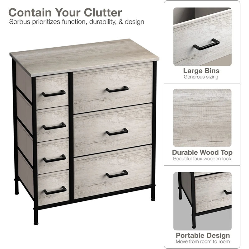 Gray Faux Wood and Steel 6-Drawer Dresser