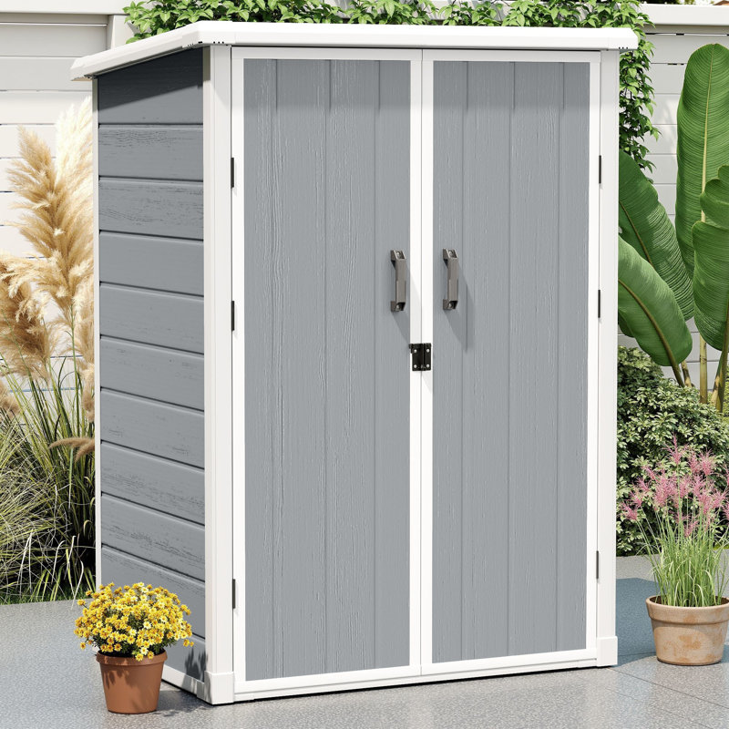 Edrosie Inc 60 cuft Resin Outdoor Storage Shed with  Shelves, 67" H x 55.1" W x 35" D