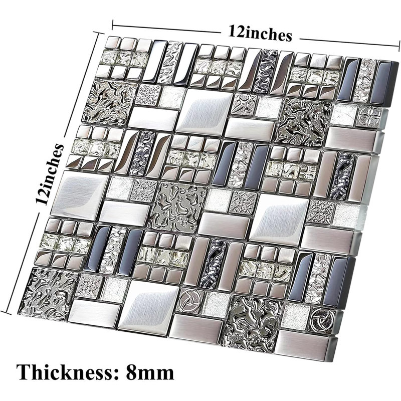 Carreaux de mosaïque en verre métallique gris argenté