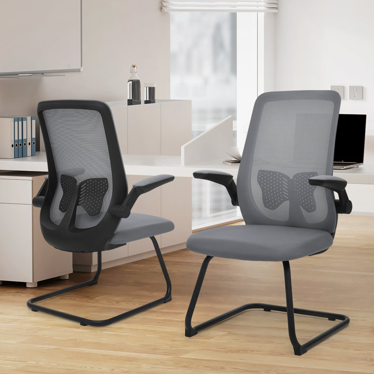 Laceymay Office Seat with Lumbar Support Flip-Up Arms (Set of 2) Inbox Zero Upholstery Color: Gray