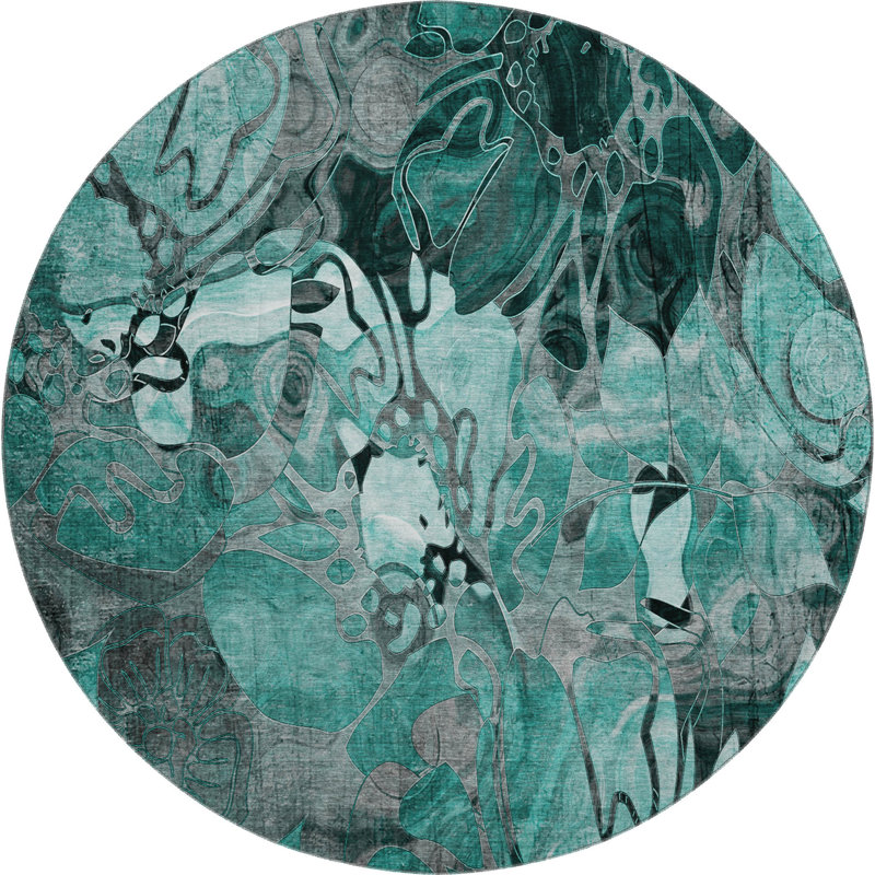 Tapis bleu sarcelle de qualité supérieure lavable à la machine Cerrito AMF558, Rond 8 pi