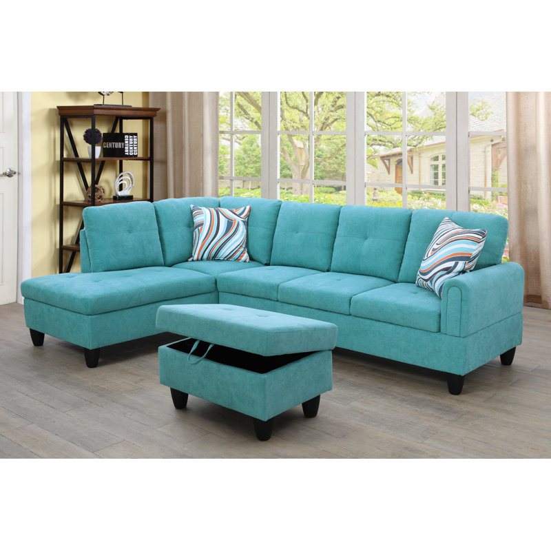 Ensemble de canapé modulaire 3 pièces avec repose-pieds en flanelle Sea Sea, Flanelle vert mer