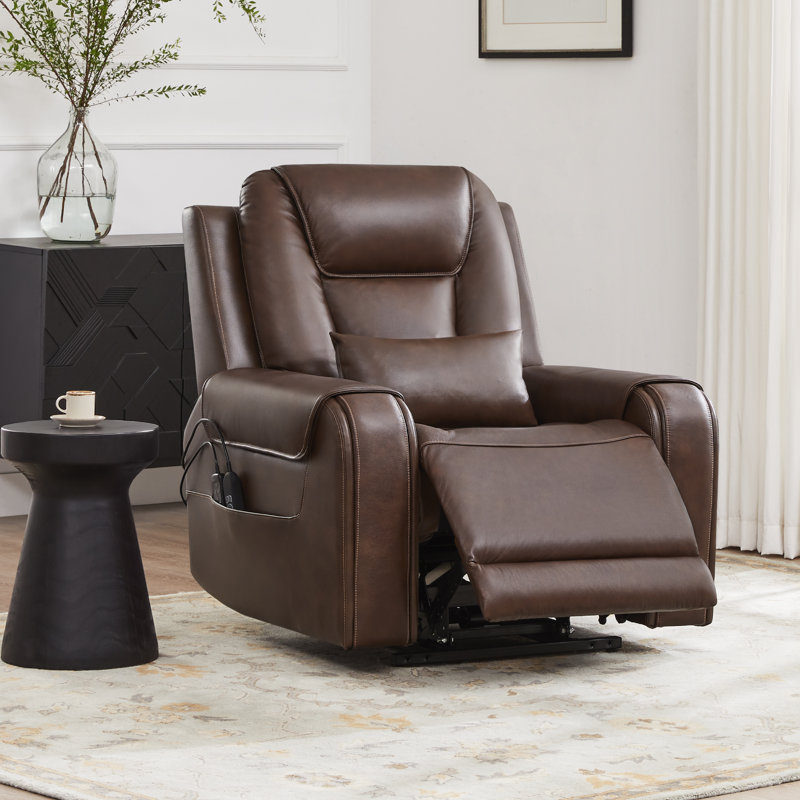 Carell Dual Motor Genuine Leather Power Lift Assist Massage Recliner, Brown