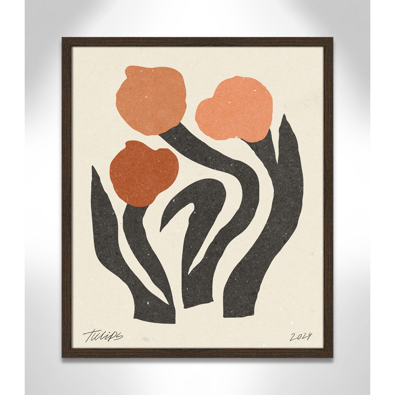 Imprimé de fleurs modernes par NKTN, Grain de bois noyer, 21.5'' W x 25.5'' H, Impression encadrée